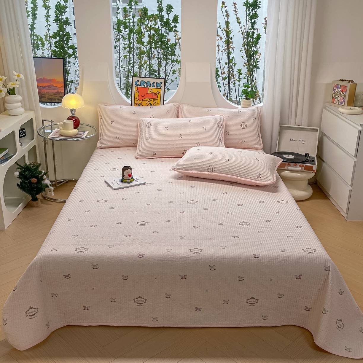 91家纺网 家纺一手货源 找家纺 漫时光 2026新款纯棉小清新棉花夹层床盖 旋转木马