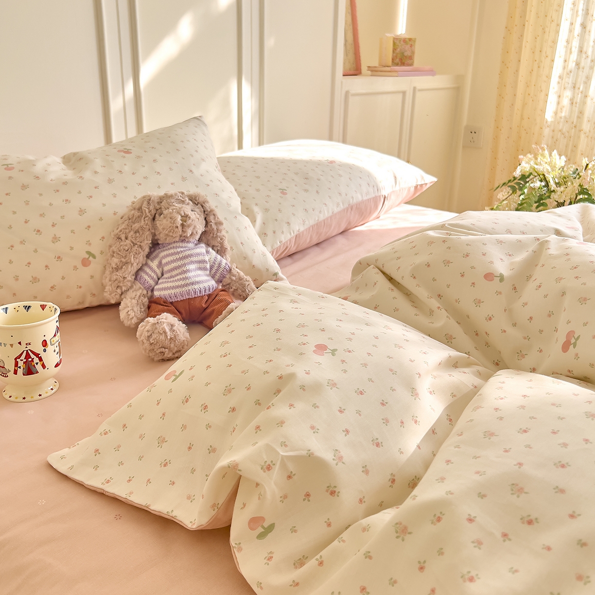 91家纺网 家纺一手货源 找家纺 DoDo 兜兜 2026新款40支全棉纯棉小碎花四件套（可定做尺寸） 樱之恋