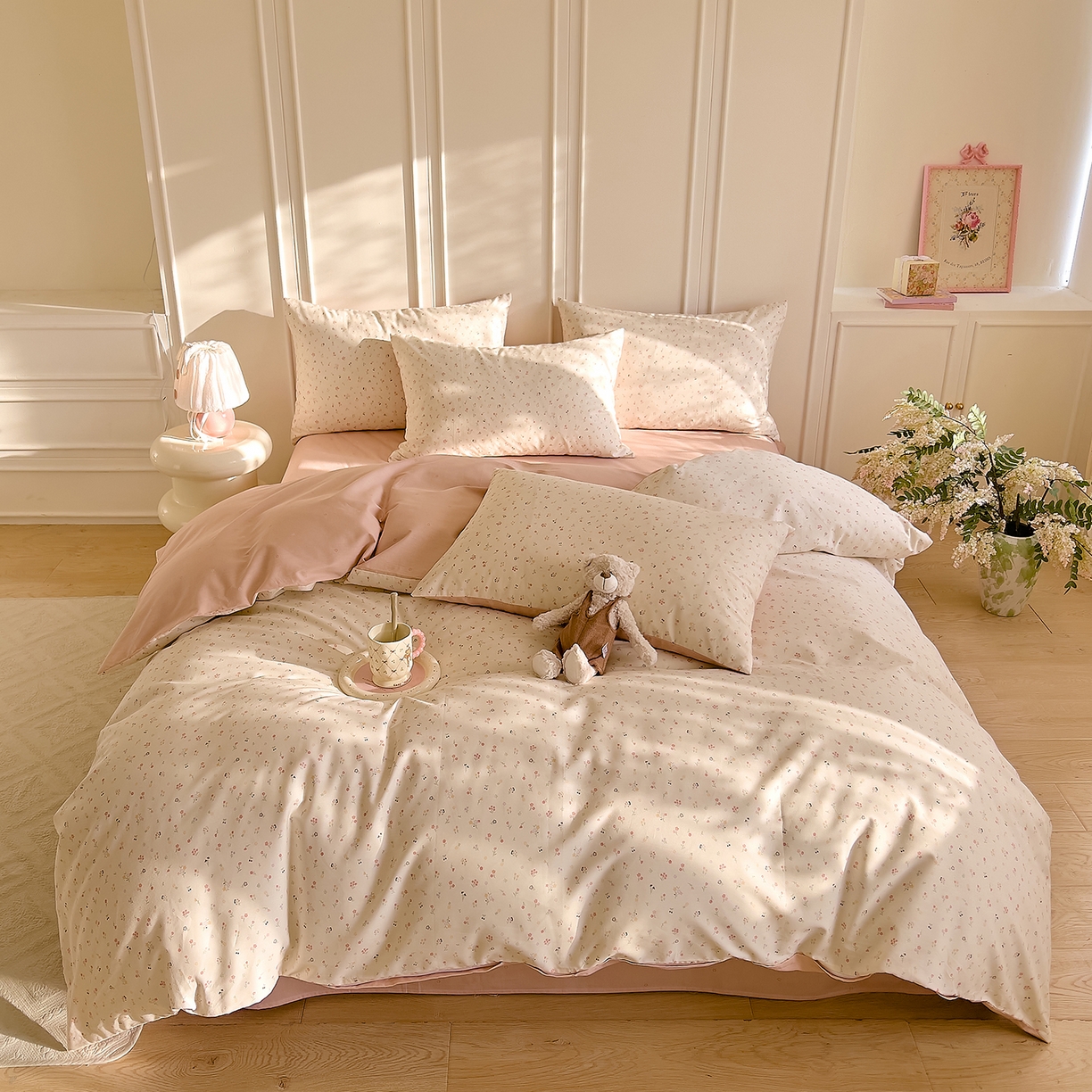 91家纺网 家纺一手货源 找家纺 DoDo 兜兜 2026新款40支全棉纯棉小碎花四件套（可定做尺寸） 春之约-粉