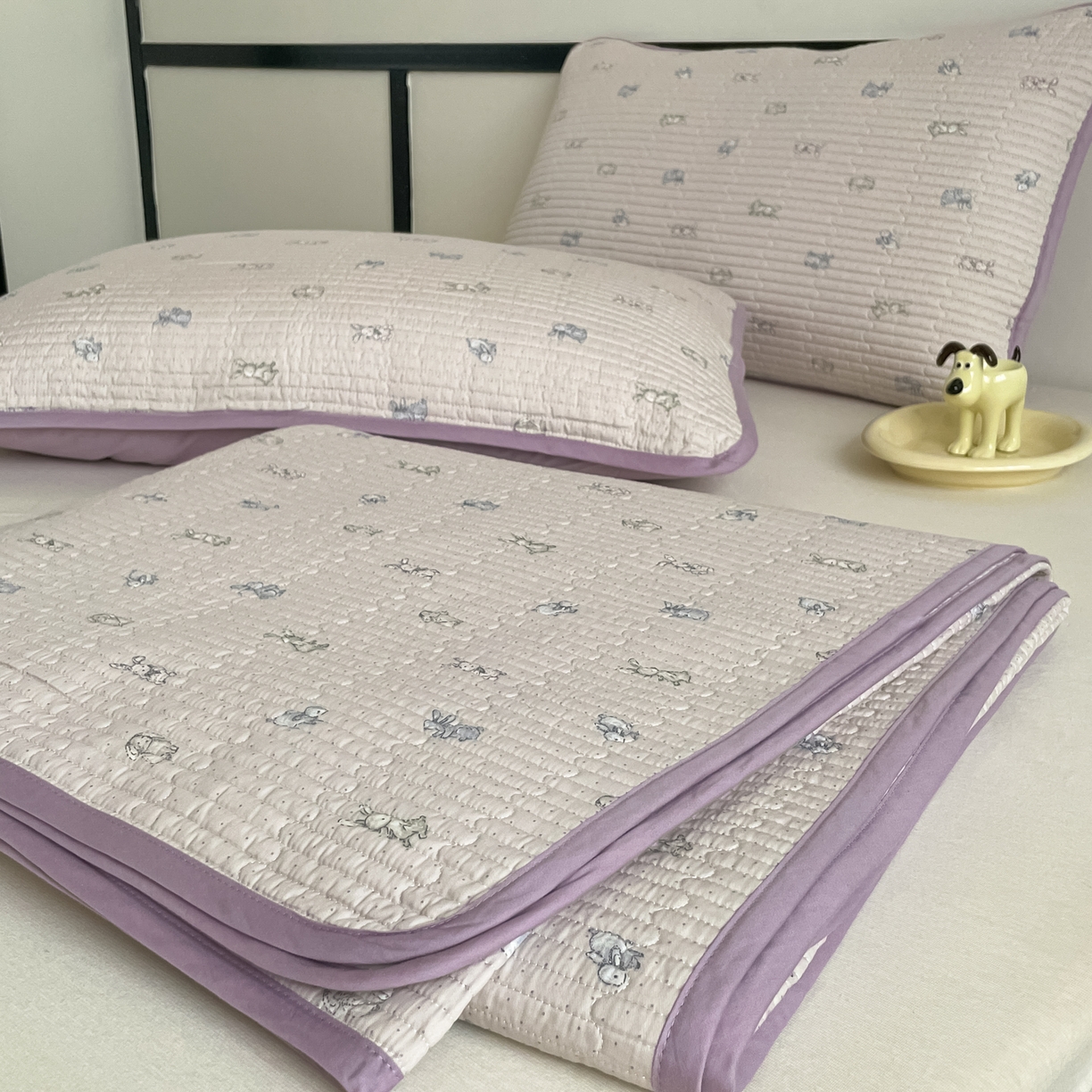 91家纺网 家纺一手货源 找家纺 漫时光 2026新款纯棉小清新棉花夹层床盖 芭比兔