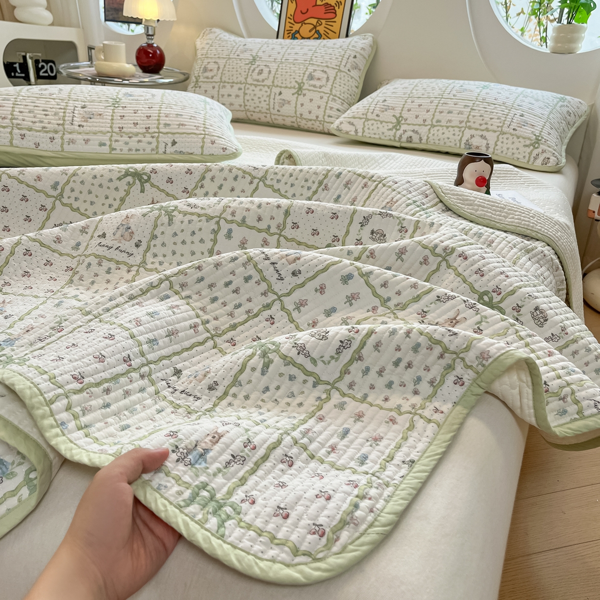 91家纺网 家纺一手货源 找家纺 漫时光 2026新款纯棉小清新棉花夹层床盖 方格花