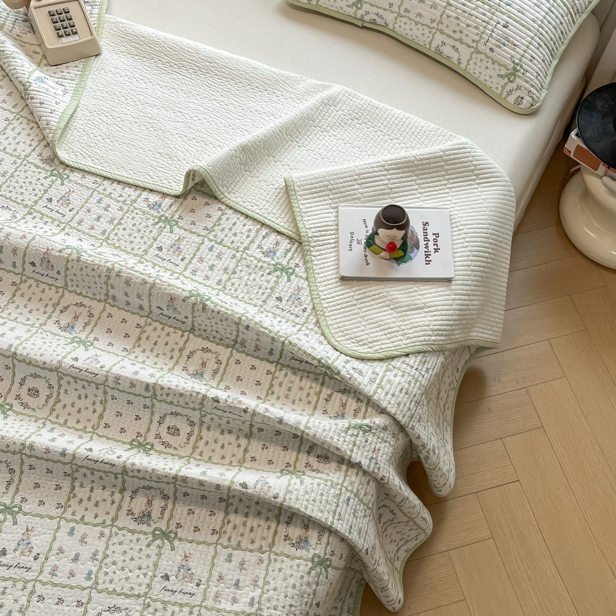 91家纺网 家纺一手货源 找家纺 漫时光 2026新款纯棉小清新棉花夹层床盖 方格花