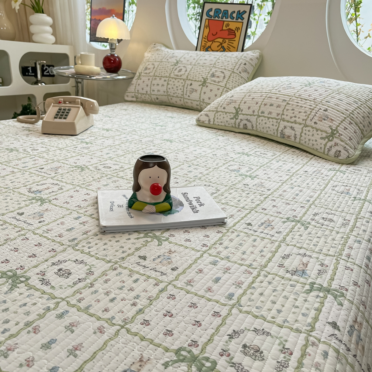 91家纺网 家纺一手货源 找家纺 漫时光 2026新款纯棉小清新棉花夹层床盖 方格花