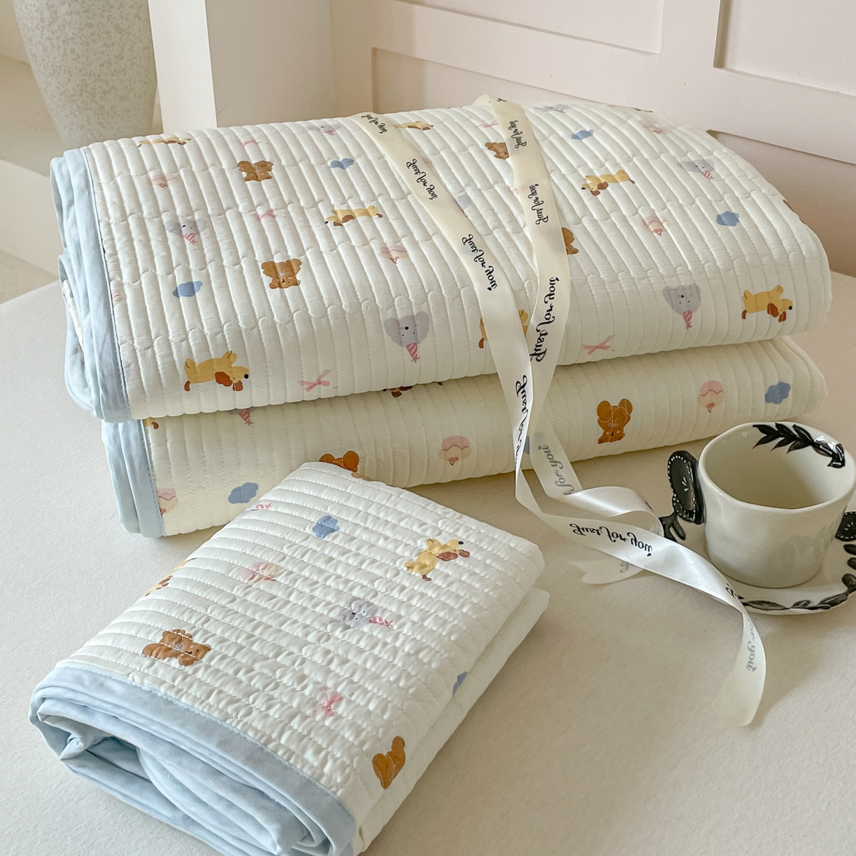 91家纺网 家纺一手货源 找家纺 漫时光 2026新款纯棉小清新棉花夹层床盖 奇趣缤纷