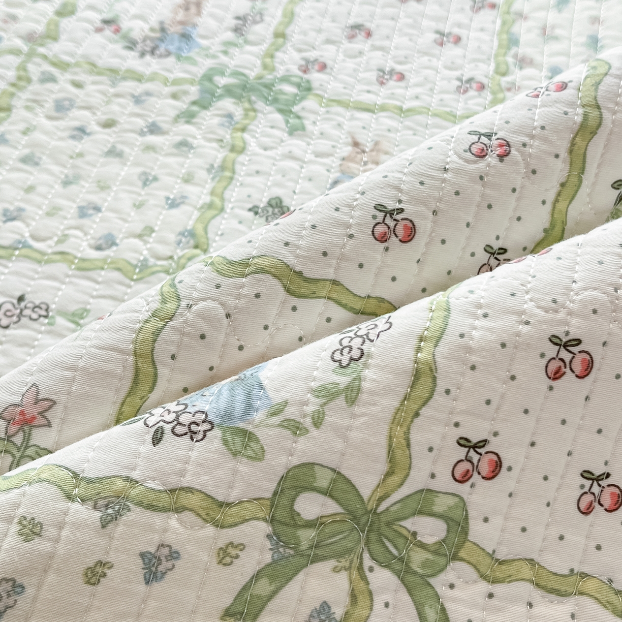 91家纺网 家纺一手货源 找家纺 漫时光 2026新款纯棉小清新棉花夹层床盖 方格花