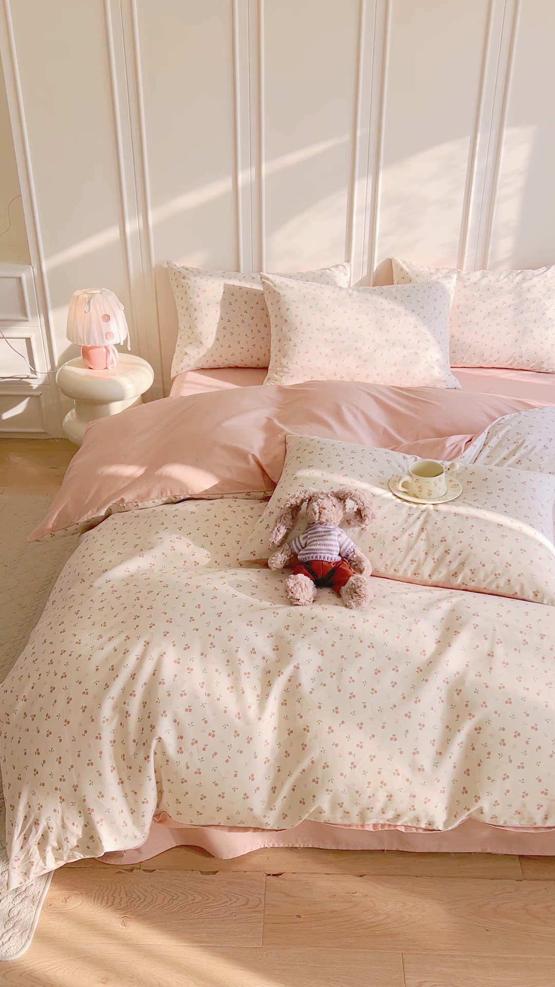 91家纺网 家纺一手货源 找家纺 DoDo 兜兜 2026新款40支全棉纯棉小碎花四件套（可定做尺寸） 奶冻樱桃-粉