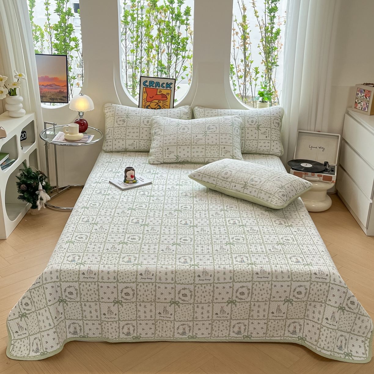 91家纺网 家纺一手货源 找家纺 漫时光 2026新款纯棉小清新棉花夹层床盖 方格花