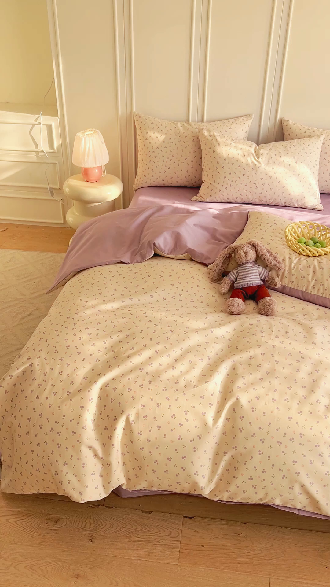 91家纺网 家纺一手货源 找家纺 DoDo 兜兜 2026新款40支全棉纯棉小碎花四件套（可定做尺寸） 奶冻樱桃-紫