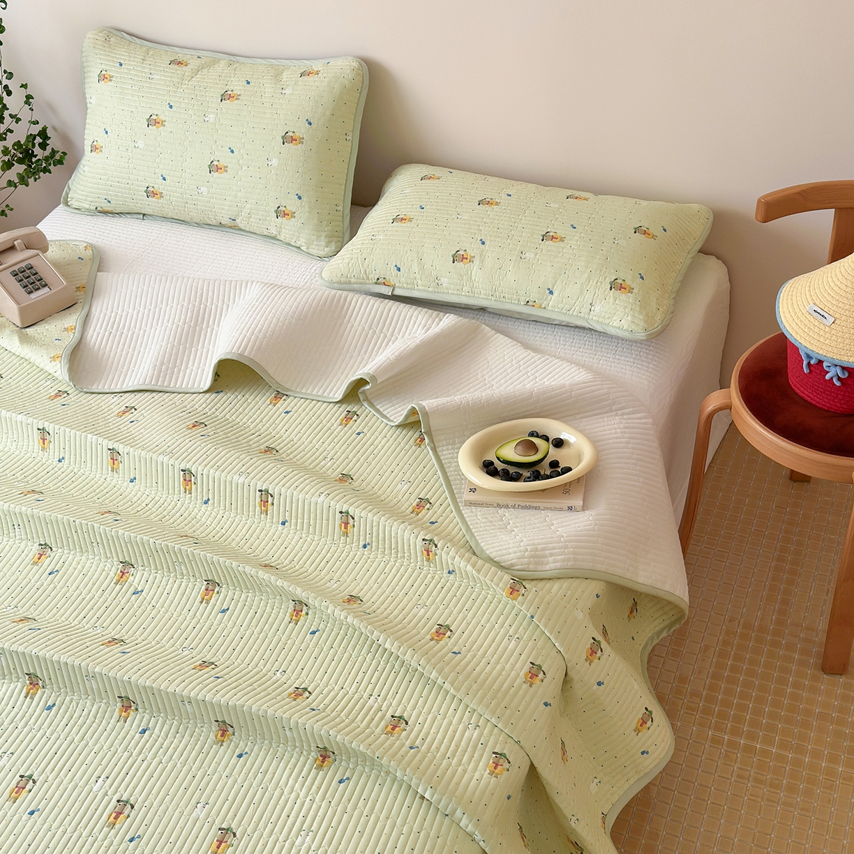 91家纺网 家纺一手货源 找家纺 漫时光 2026新款纯棉小清新棉花夹层床盖 小汪