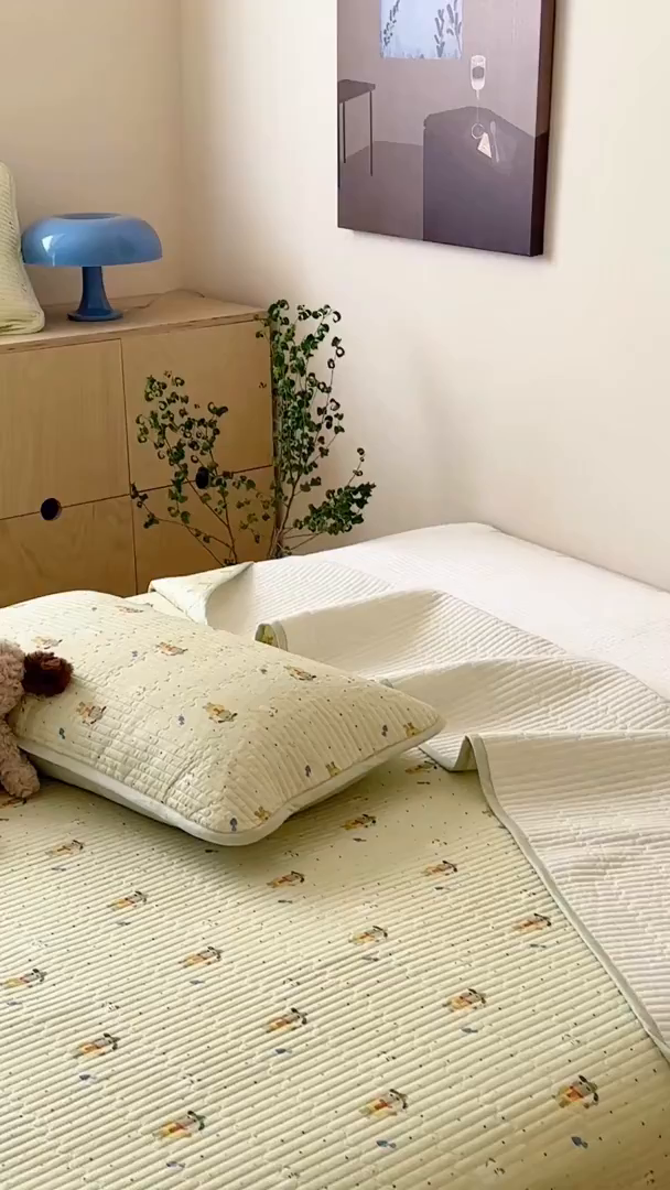 91家纺网 家纺一手货源 找家纺 漫时光 2026新款纯棉小清新棉花夹层床盖 小汪