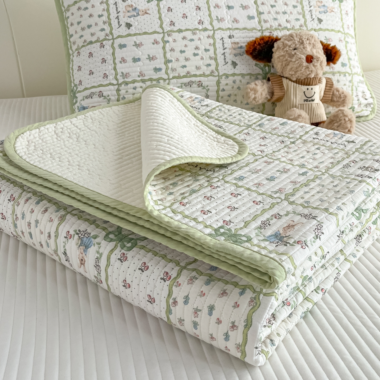 91家纺网 家纺一手货源 找家纺 漫时光 2026新款纯棉小清新棉花夹层床盖 方格花