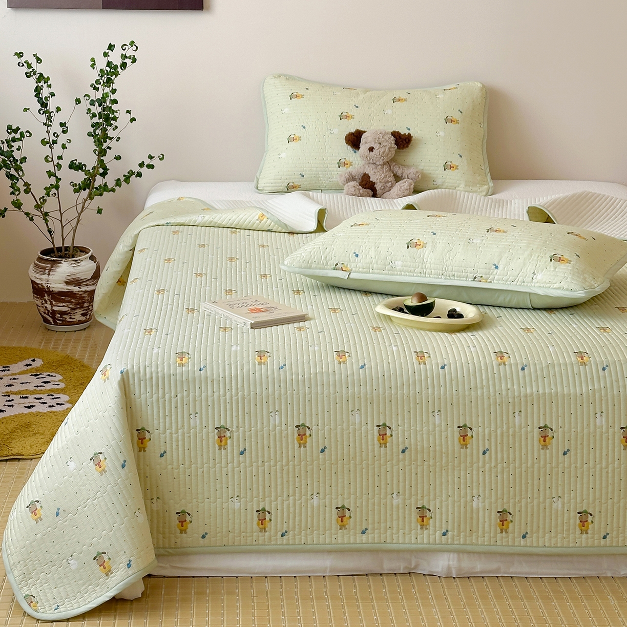 91家纺网 家纺一手货源 找家纺 漫时光 2026新款纯棉小清新棉花夹层床盖 小汪