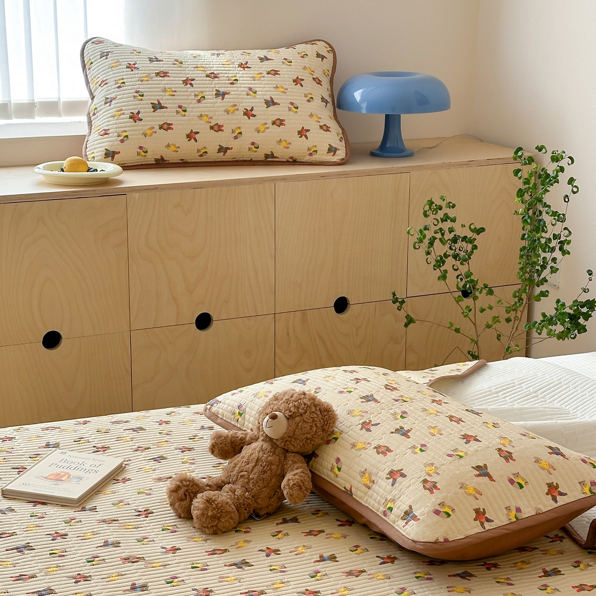 91家纺网 家纺一手货源 找家纺 漫时光 2026新款全棉新疆棉花夹层枕套单品 快乐熊