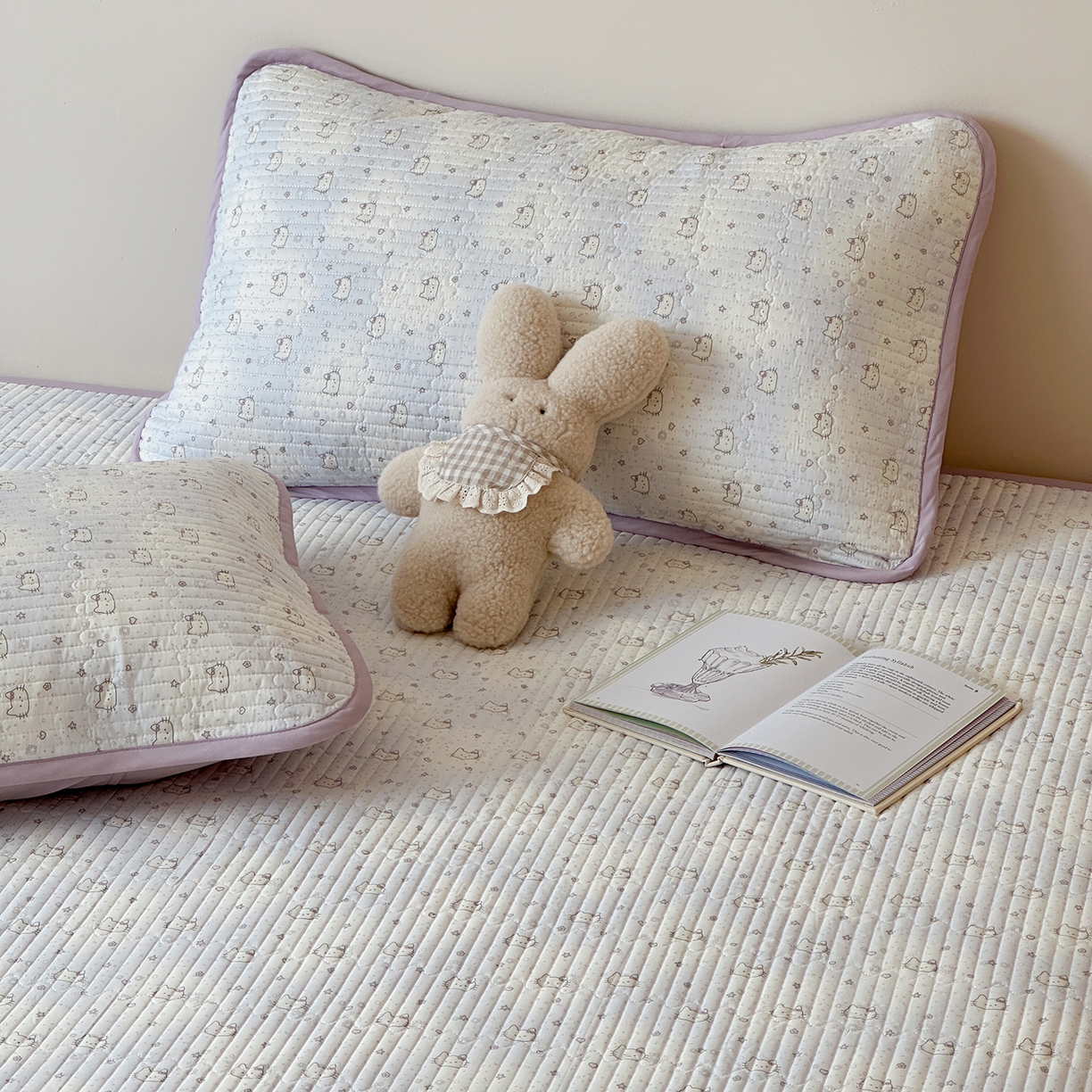 91家纺网 家纺一手货源 找家纺 漫时光 2026新款全棉新疆棉花夹层枕套单品 星星猫