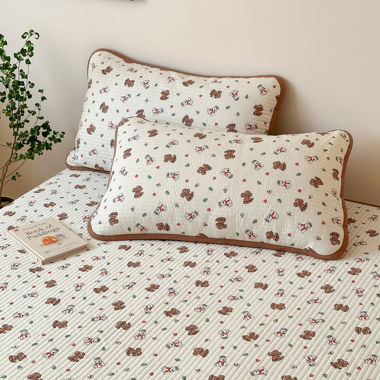 漫时光 2026新款全棉新疆棉花夹层枕套单品 奶茶汪汪