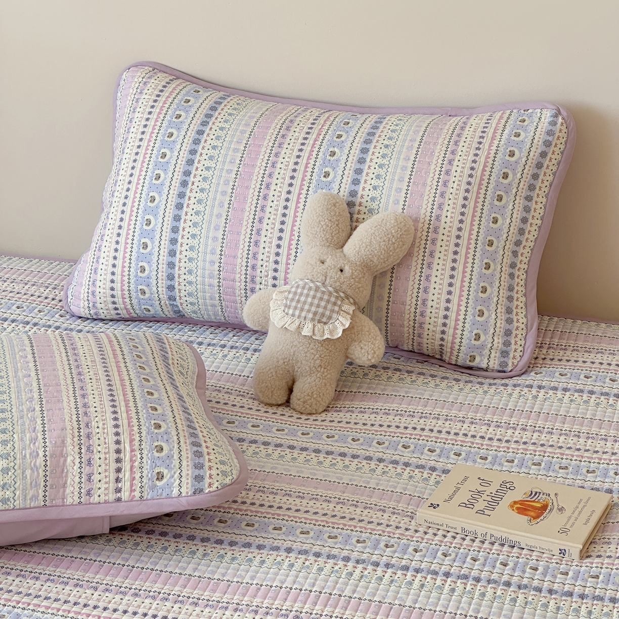 91家纺网 家纺一手货源 找家纺 漫时光 2026新款全棉新疆棉花夹层枕套单品 费尔岛-紫