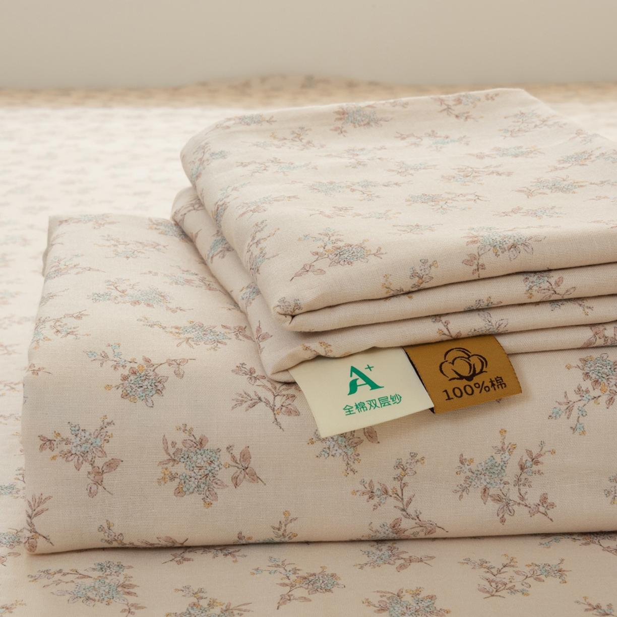 91家纺网 家纺一手货源 找家纺 雯雨家纺 2026新款全棉有氧双层纱床单 全棉双层纱床单-落影迷香
