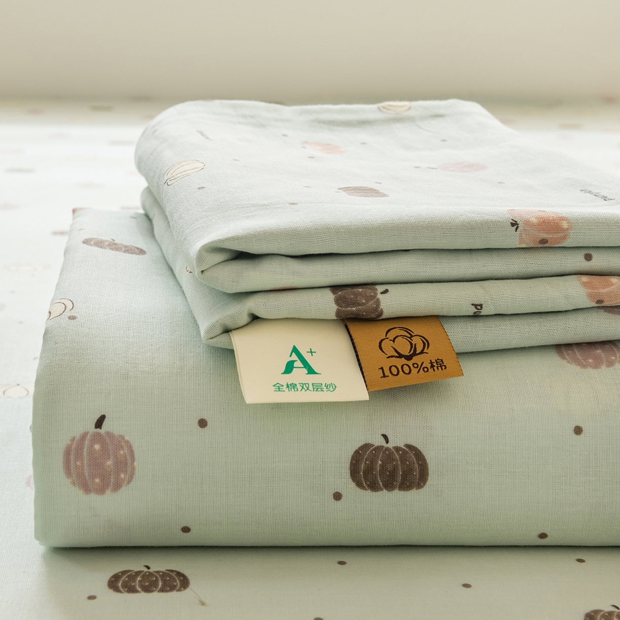 91家纺网 家纺一手货源 找家纺 雯雨家纺 2026新款全棉有氧双层纱床单 全棉双层纱床单-南语-绿