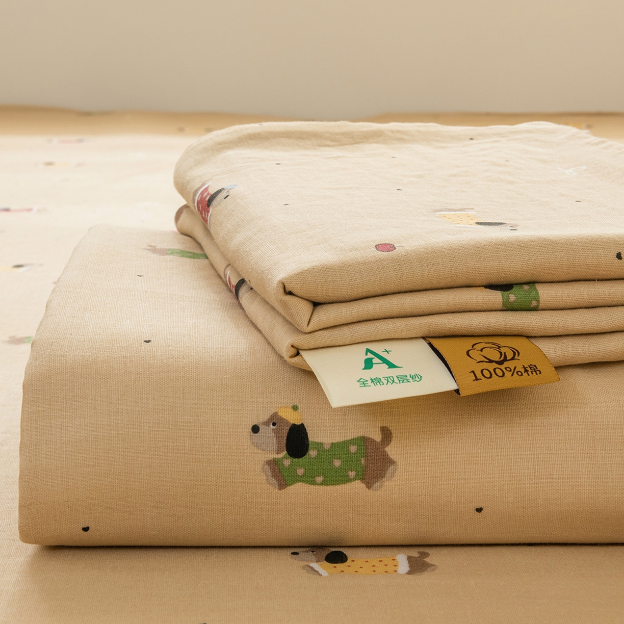 91家纺网 家纺一手货源 找家纺 雯雨家纺 2026新款全棉有氧双层纱床单 全棉双层纱床单-皮皮狗