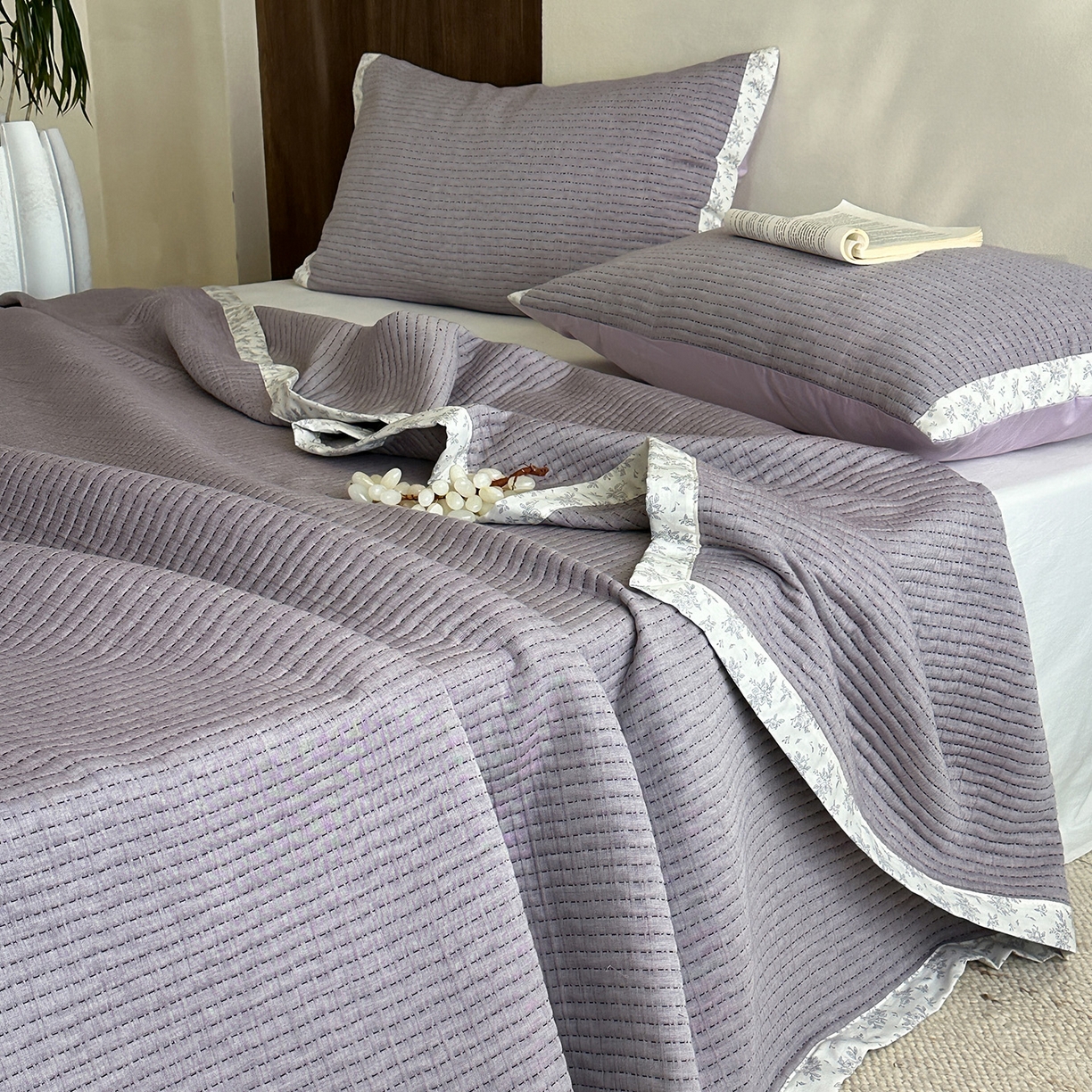 91家纺网 家纺一手货源 找家纺 （总）漫时光 2026新款全棉穿绳提花床盖-慢织