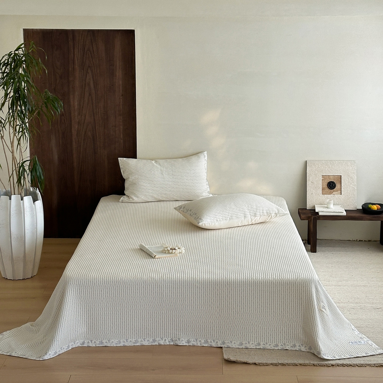 91家纺网 家纺一手货源 找家纺 漫时光 2026新款全棉穿绳提花床盖-慢织 慢织-白橡