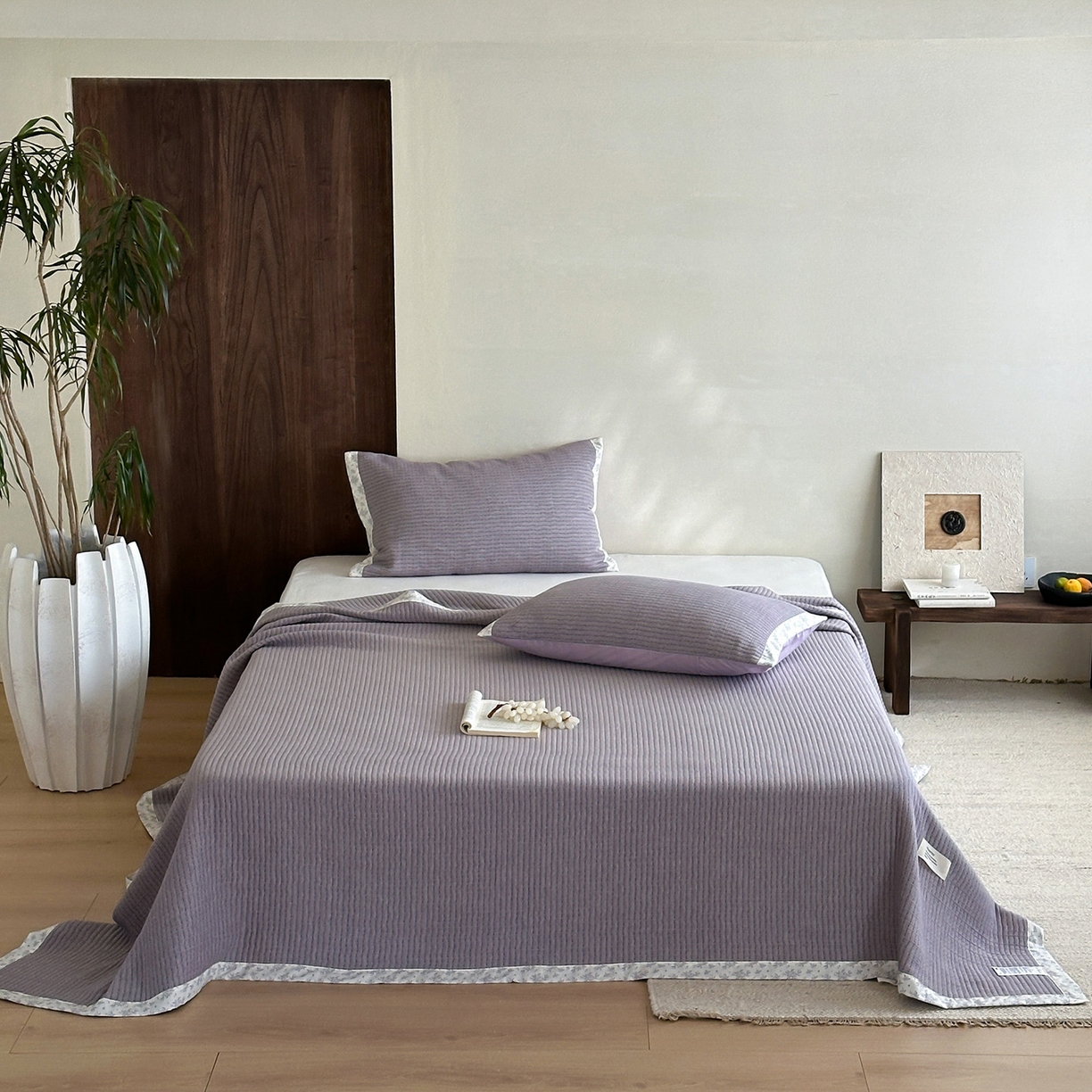 91家纺网 家纺一手货源 找家纺 漫时光 2026新款全棉穿绳提花床盖-慢织 慢织-紫絮