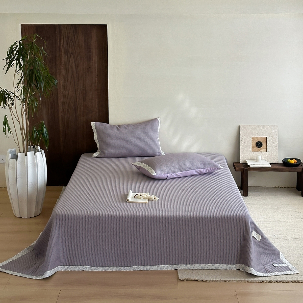 91家纺网 家纺一手货源 找家纺 漫时光 2026新款全棉穿绳提花床盖-慢织 慢织-紫絮