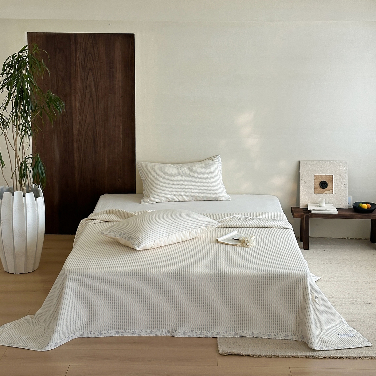 91家纺网 家纺一手货源 找家纺 漫时光 2026新款全棉穿绳提花床盖-慢织 慢织-白橡