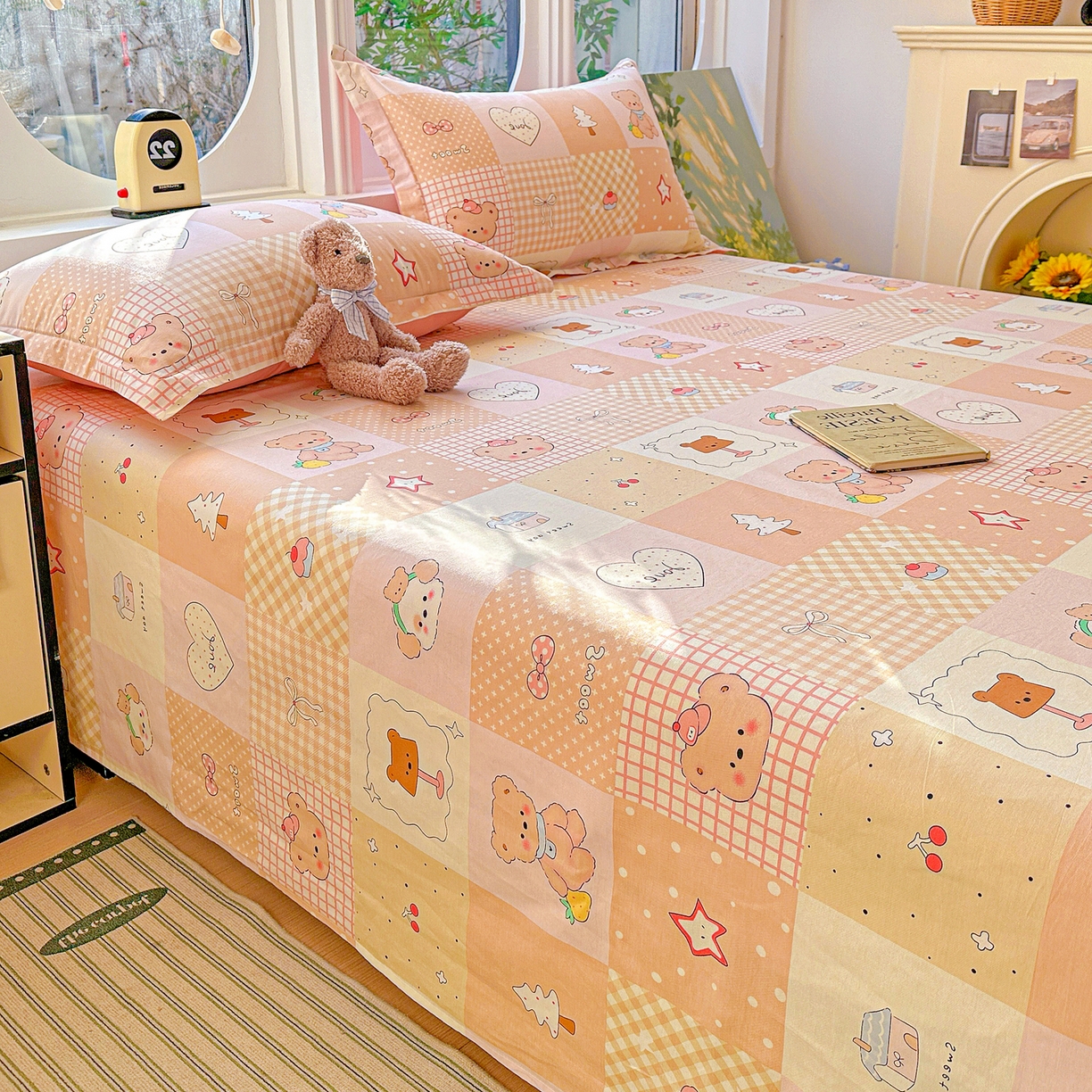 91家纺网 家纺一手货源 找家纺 恩泽家纺 2026春夏新款全棉纯棉12868印花四件套及单品系列-单床单床单单件 小熊布丁