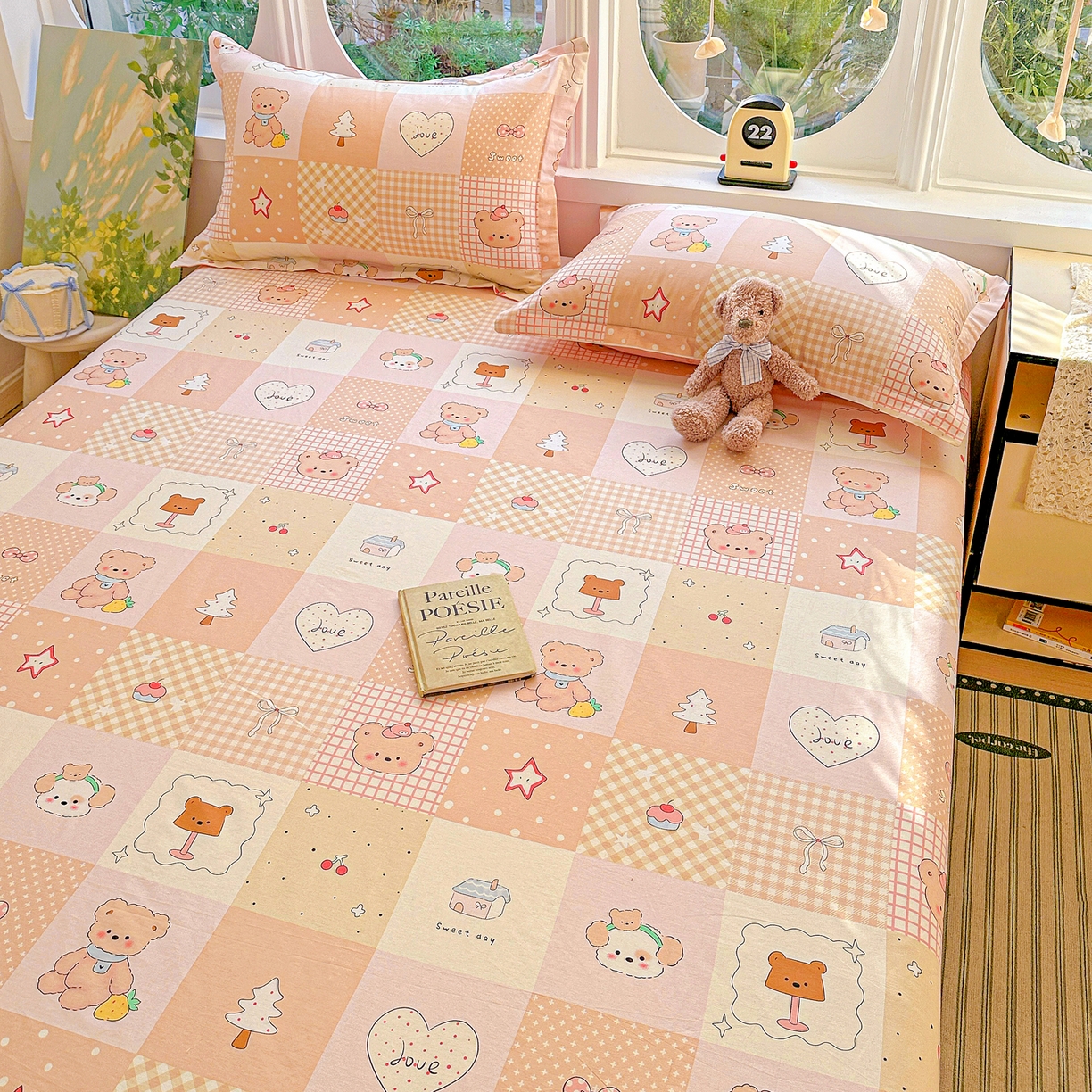 91家纺网 家纺一手货源 找家纺 恩泽家纺 2026春夏新款全棉纯棉12868印花四件套及单品系列-单床单床单单件 小熊布丁