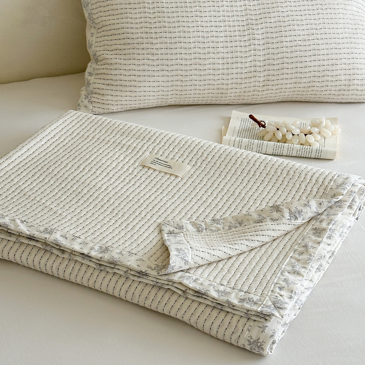 91家纺网 家纺一手货源 找家纺 漫时光 2026新款全棉穿绳提花床盖-慢织 慢织-白橡