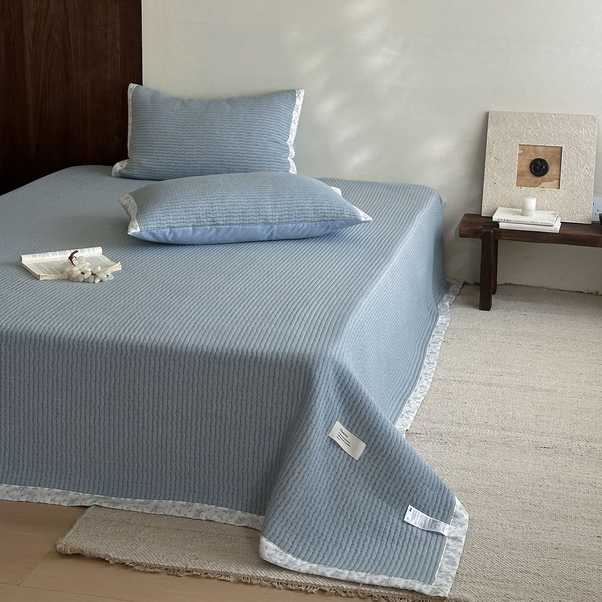 91家纺网 家纺一手货源 找家纺 漫时光 2026新款全棉穿绳提花床盖-慢织 慢织-雾屿