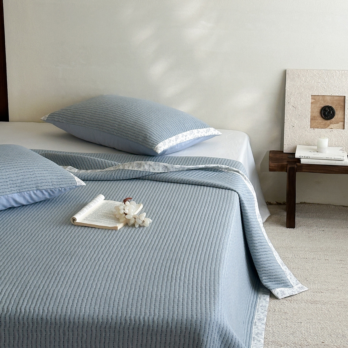 91家纺网 家纺一手货源 找家纺 漫时光 2026新款全棉穿绳提花床盖-慢织 慢织-雾屿