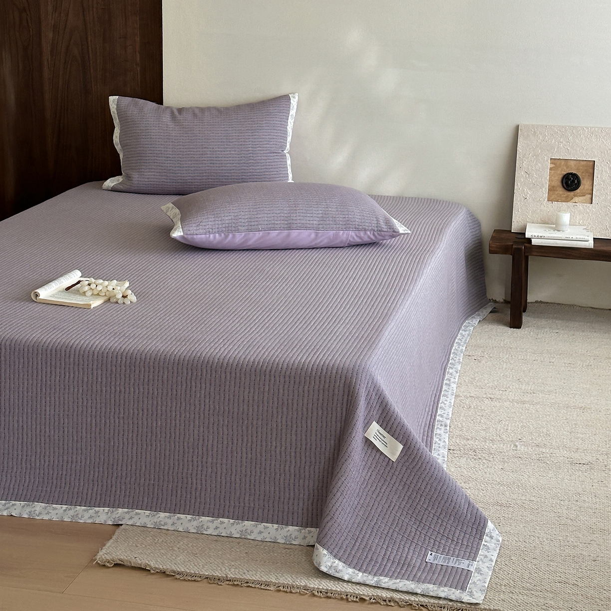 91家纺网 家纺一手货源 找家纺 漫时光 2026新款全棉穿绳提花床盖-慢织 慢织-紫絮