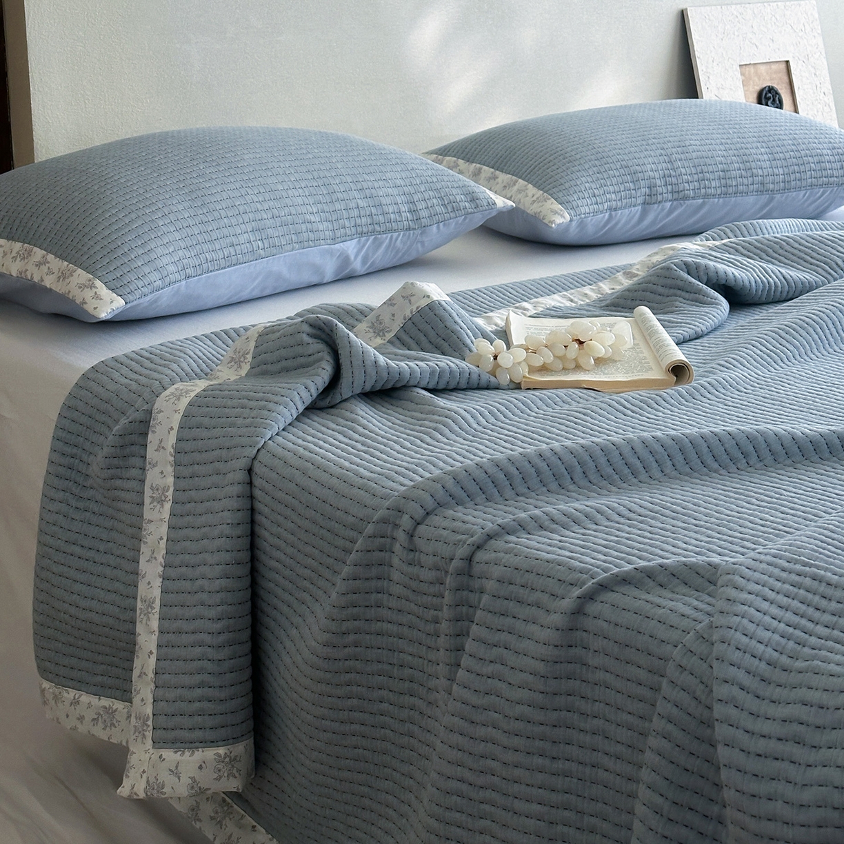 91家纺网 家纺一手货源 找家纺 漫时光 2026新款全棉穿绳提花床盖-慢织 慢织-雾屿