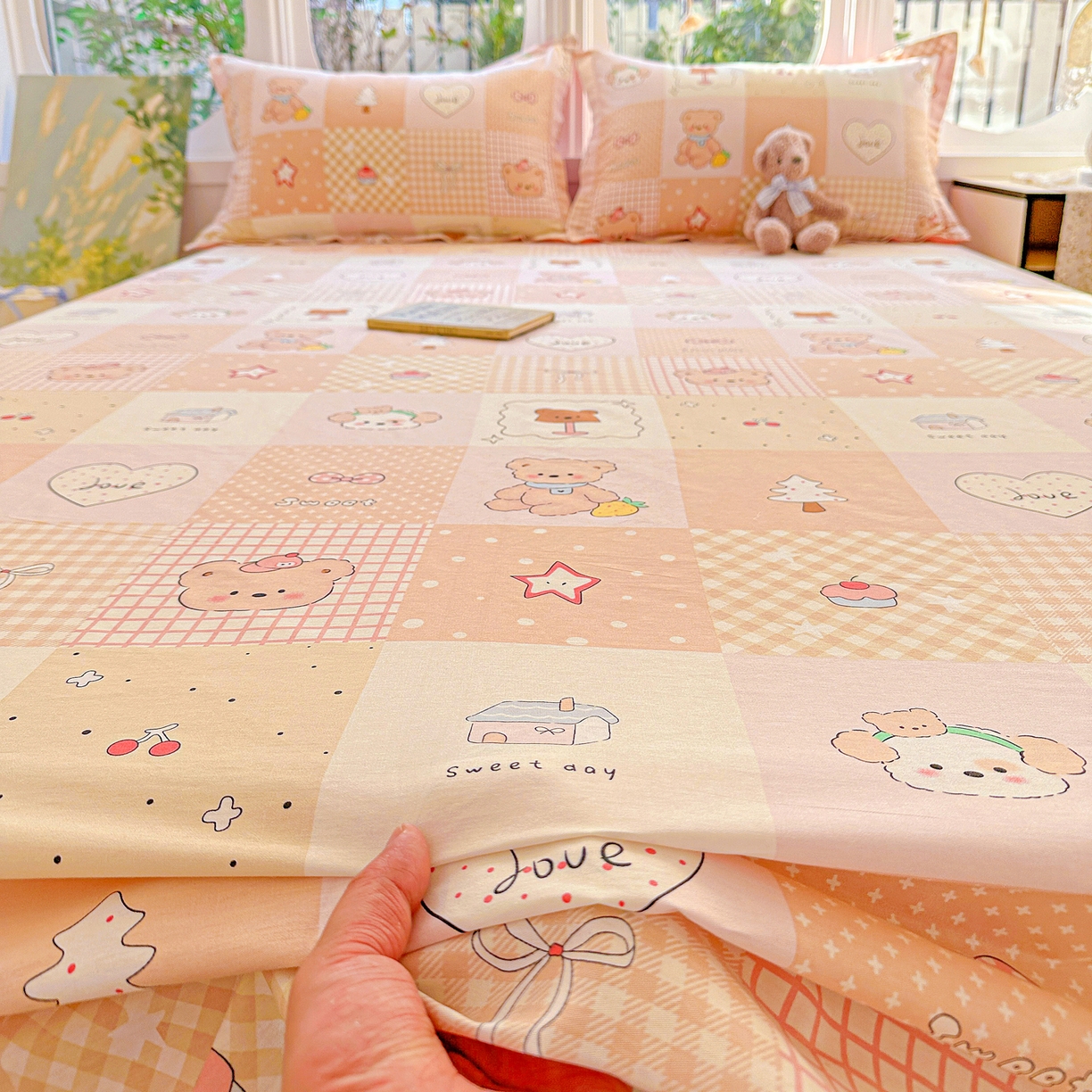 91家纺网 家纺一手货源 找家纺 恩泽家纺 2026春夏新款全棉纯棉12868印花四件套及单品系列-单床单床单单件 小熊布丁