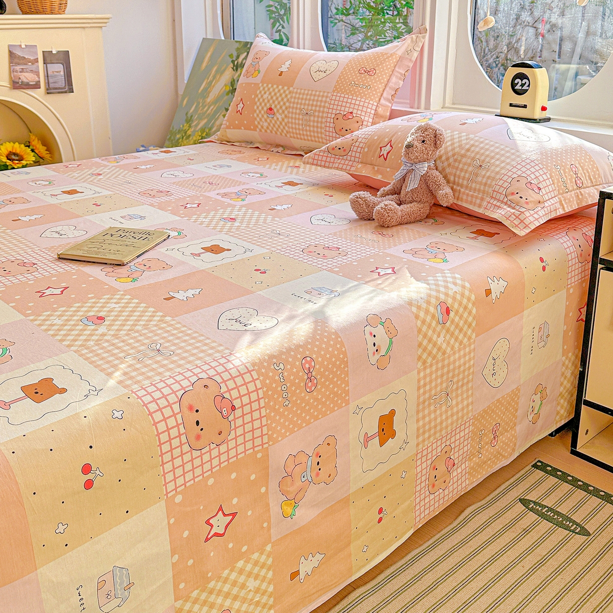 91家纺网 家纺一手货源 找家纺 恩泽家纺 2026春夏新款全棉纯棉12868印花四件套及单品系列-单床单床单单件 小熊布丁