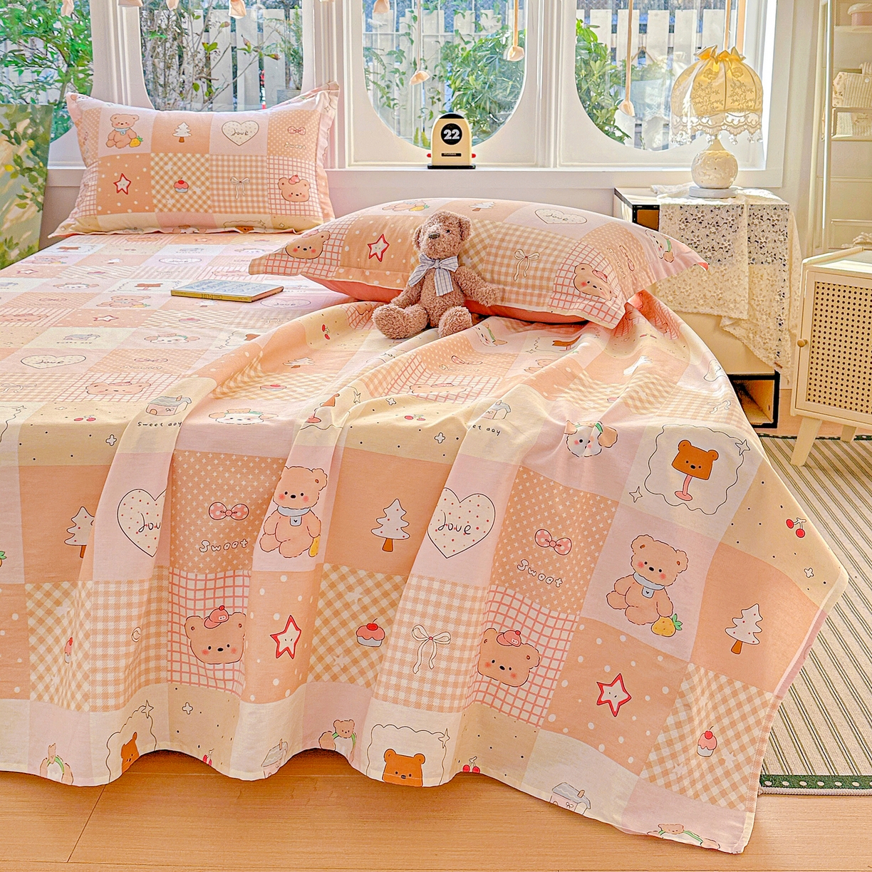 91家纺网 家纺一手货源 找家纺 恩泽家纺 2026春夏新款全棉纯棉12868印花四件套及单品系列-单床单床单单件 小熊布丁