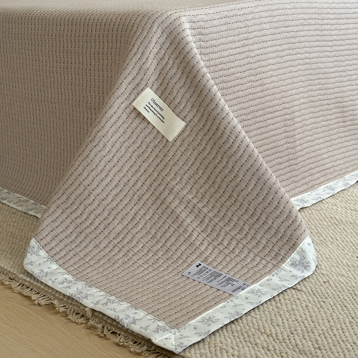 91家纺网 家纺一手货源 找家纺 漫时光 2026新款全棉穿绳提花床盖-慢织 慢织-浅棕
