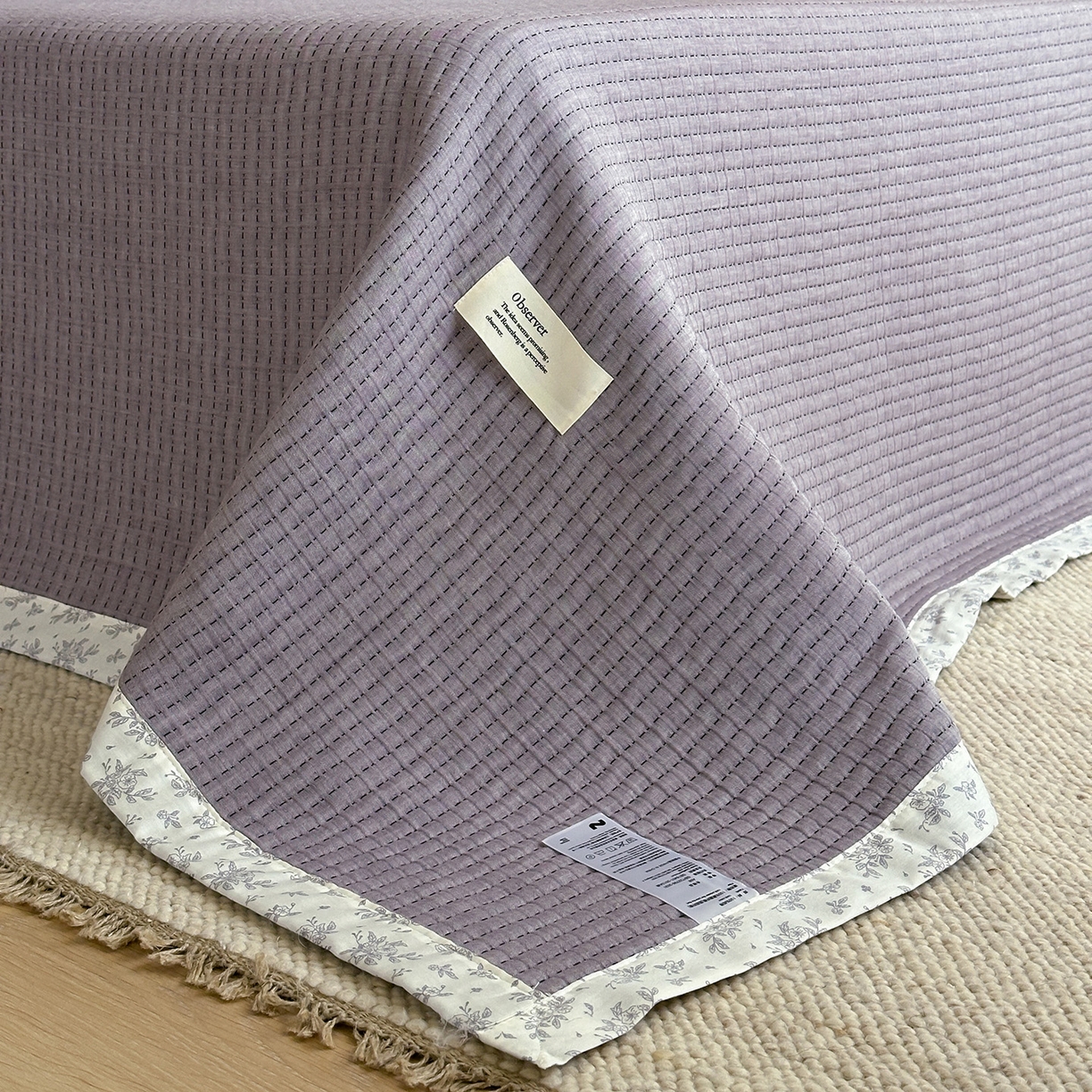 91家纺网 家纺一手货源 找家纺 漫时光 2026新款全棉穿绳提花床盖-慢织 慢织-紫絮