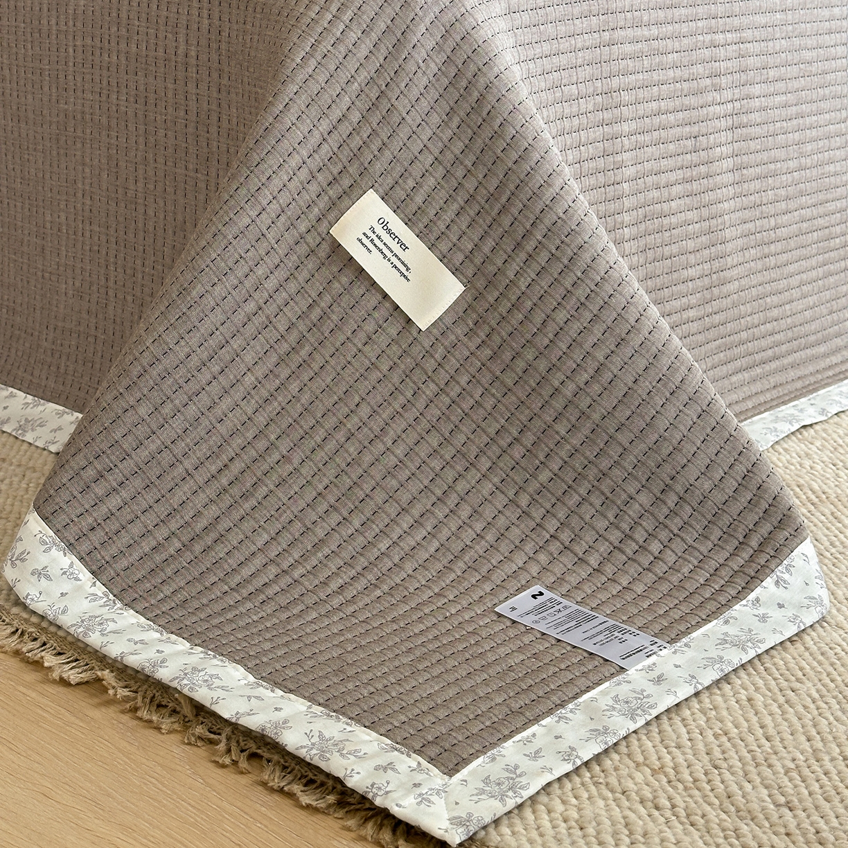 91家纺网 家纺一手货源 找家纺 漫时光 2026新款全棉穿绳提花床盖-慢织 慢织-暖棕