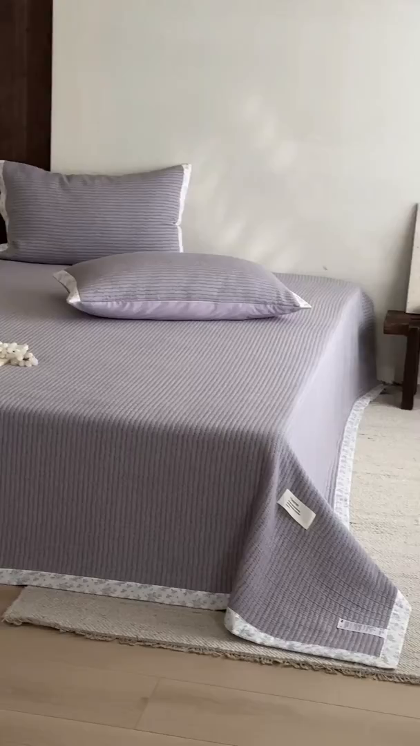 91家纺网 家纺一手货源 找家纺 漫时光 2026新款全棉穿绳提花床盖-慢织 慢织-紫絮