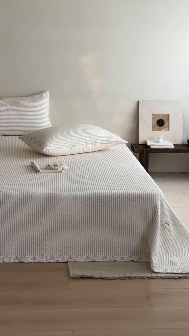 91家纺网 家纺一手货源 找家纺 漫时光 2026新款全棉穿绳提花床盖-慢织 慢织-白橡