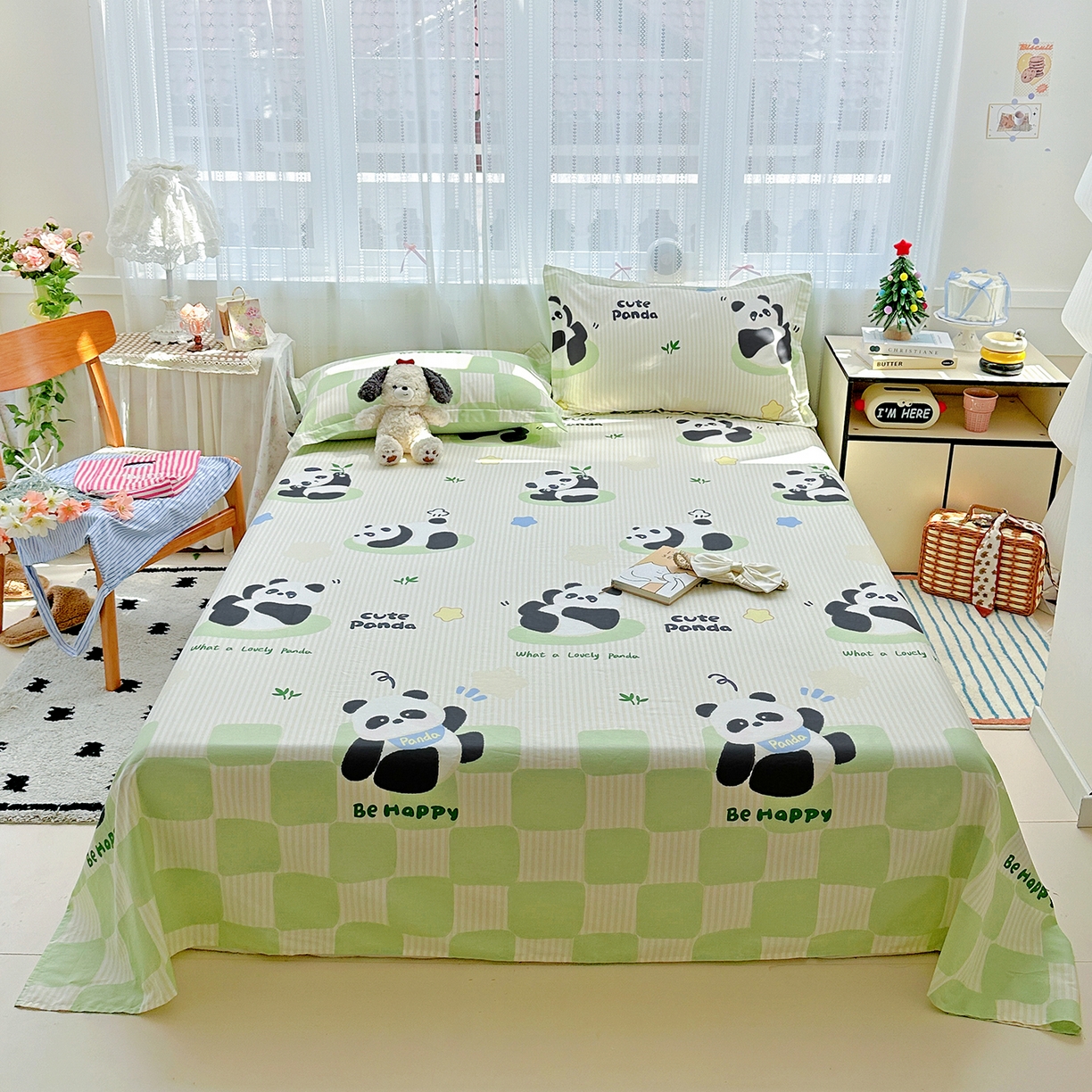 恩泽家纺 2026春夏新款全棉纯棉12868印花四件套及单品系列-单床单床单单件 小熊猫