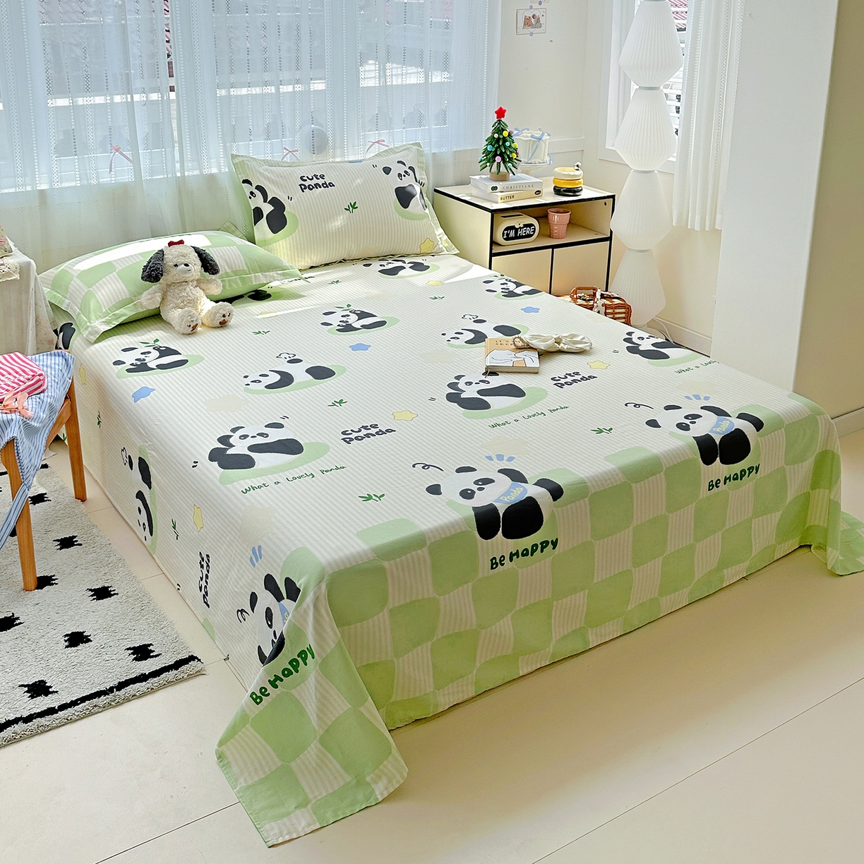 91家纺网 家纺一手货源 找家纺 恩泽家纺 2026春夏新款全棉纯棉12868印花四件套及单品系列-单床单床单单件 小熊猫