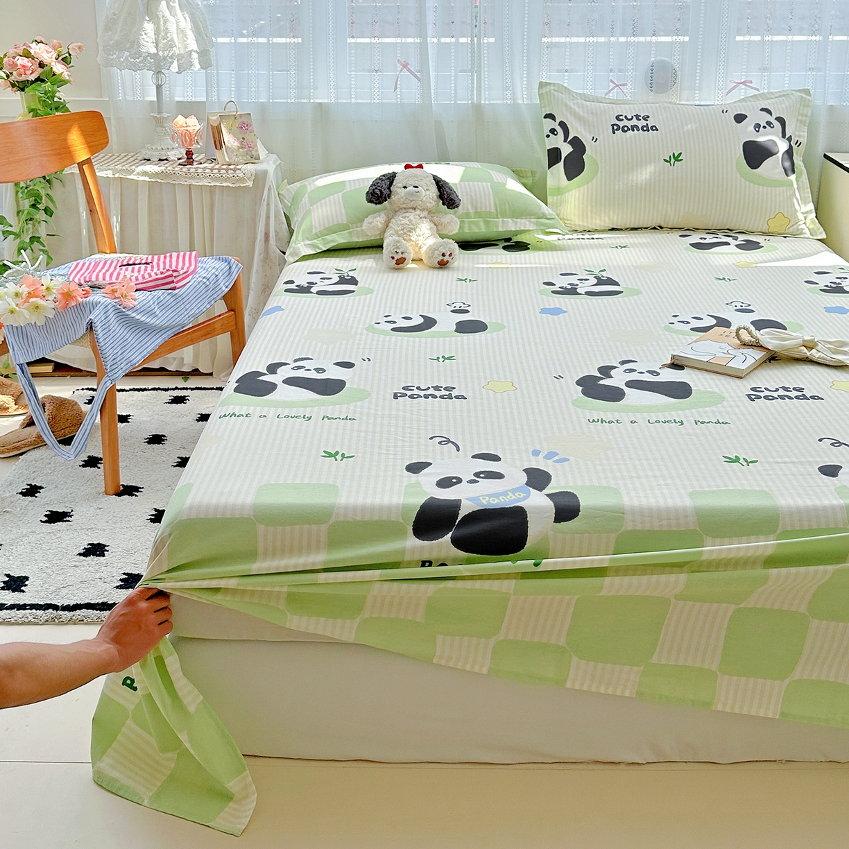 91家纺网 家纺一手货源 找家纺 恩泽家纺 2026春夏新款全棉纯棉12868印花四件套及单品系列-单床单床单单件 小熊猫