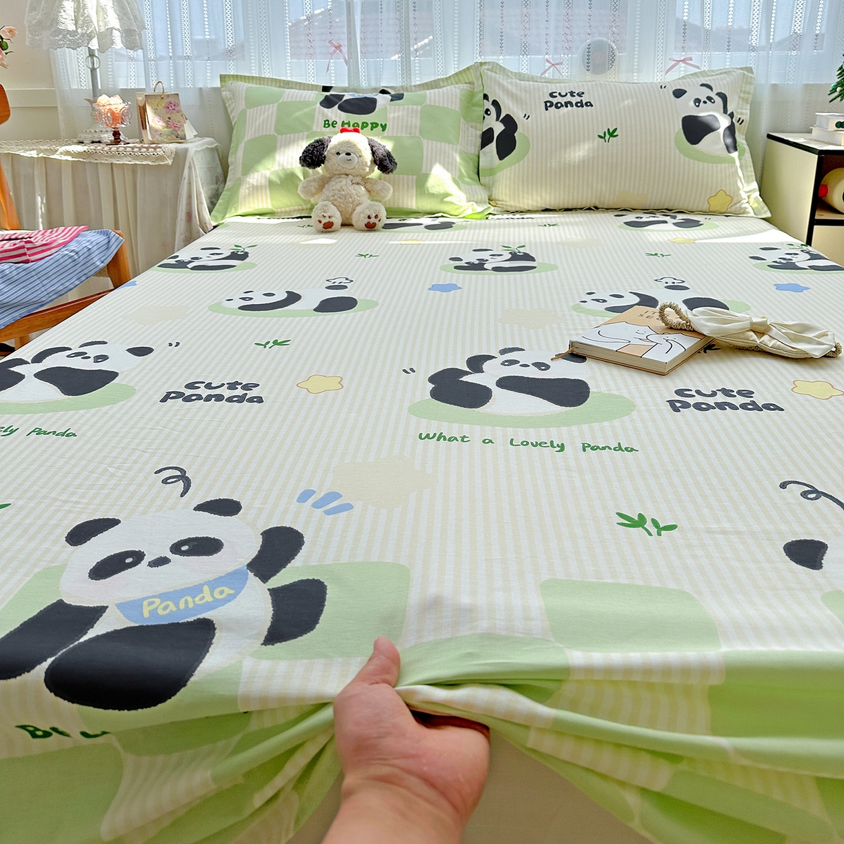 91家纺网 家纺一手货源 找家纺 恩泽家纺 2026春夏新款全棉纯棉12868印花四件套及单品系列-单床单床单单件 小熊猫