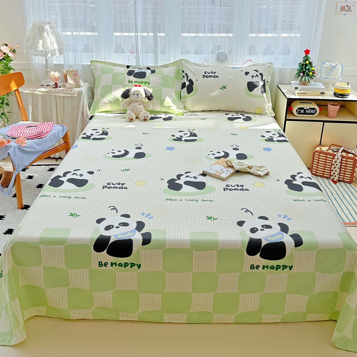 91家纺网 家纺一手货源 找家纺 恩泽家纺 2026春夏新款全棉纯棉12868印花四件套及单品系列-单床单床单单件 小熊猫