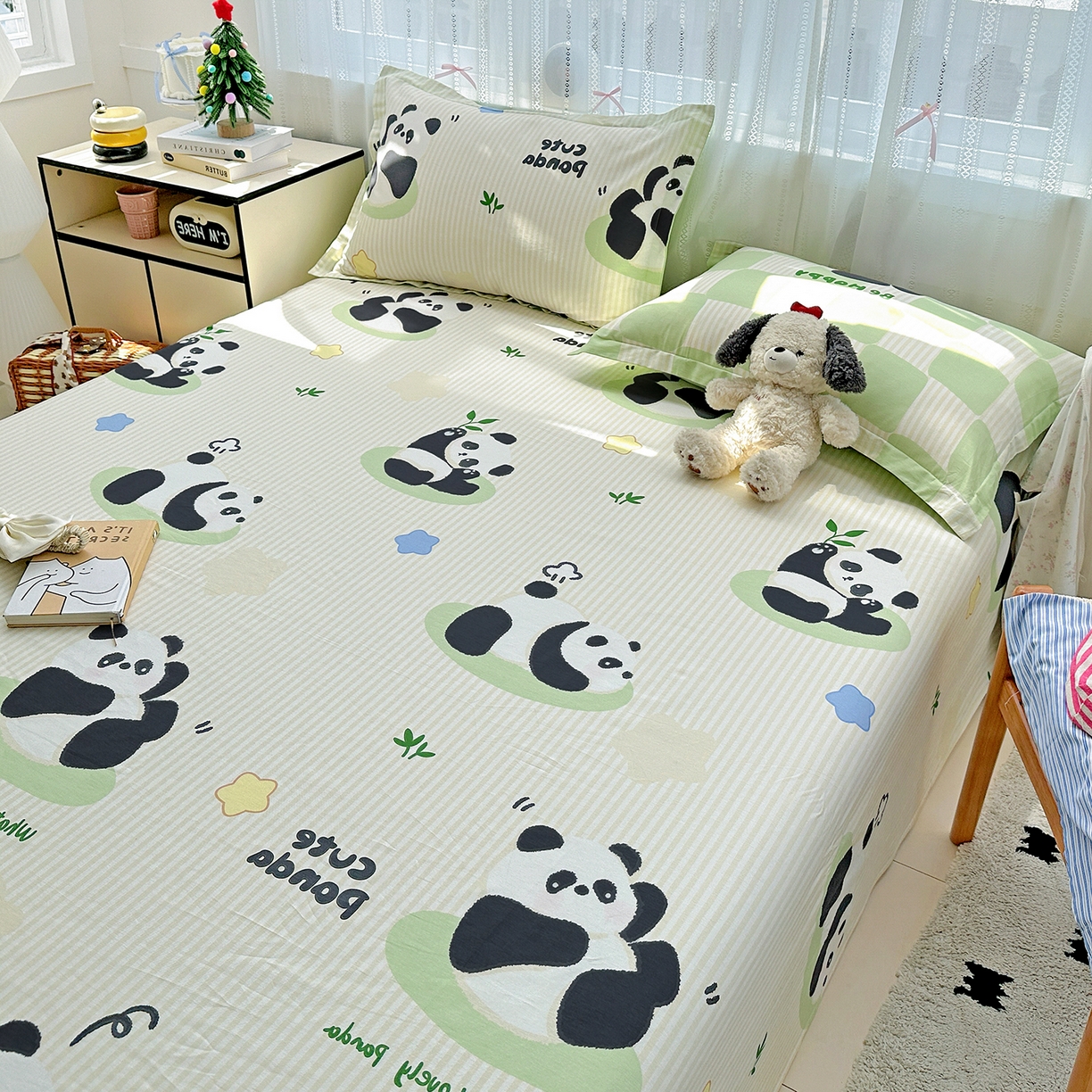 91家纺网 家纺一手货源 找家纺 恩泽家纺 2026春夏新款全棉纯棉12868印花四件套及单品系列-单床单床单单件 小熊猫