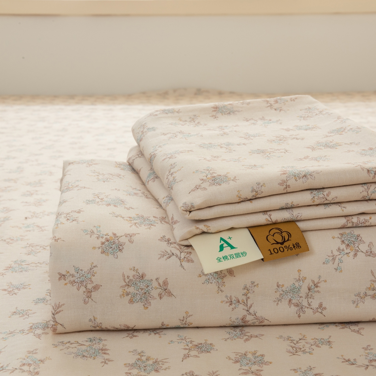 91家纺网 家纺一手货源 找家纺 雯雨家纺 2026新款全棉有氧双层纱床单 全棉双层纱床单-落影迷香